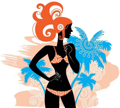 Silueta de mujer en fondo de verano -