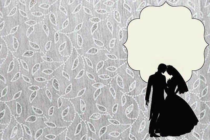 Silueta de Novios sobre Fondo Plateado: Invitaciones para Imprimir ...