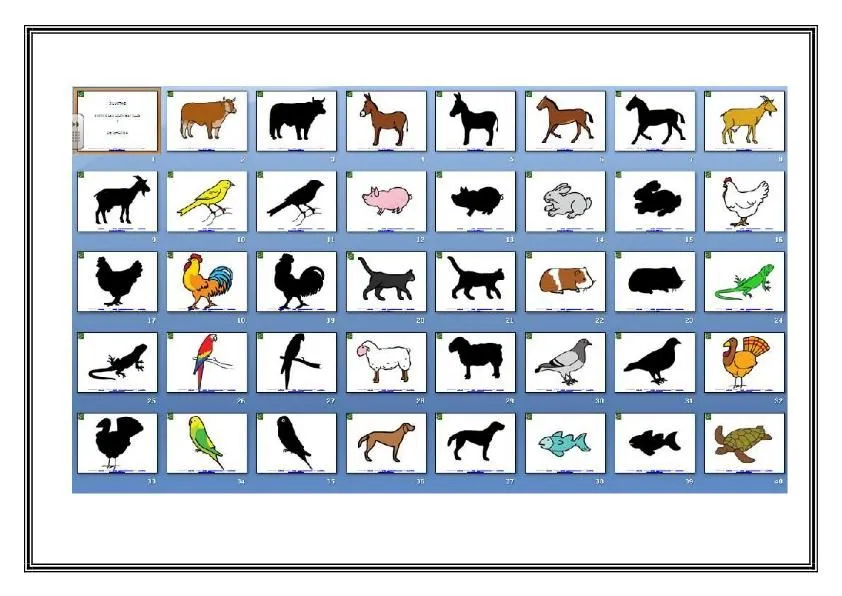 Siluetas de animales domésticos discriminación visual