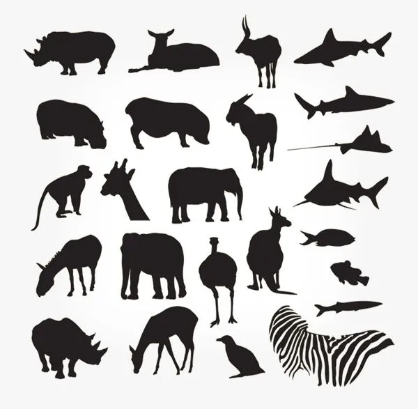 Siluetas de animales vectorizadas | Negativo Black and Wite ...