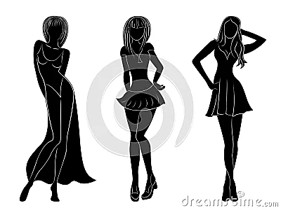 Tres siluetas atractivas delgadas de las mujeres