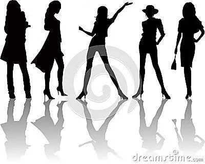 Siluetas de cinco atractivas mujeres - vector Siluetas de cinco atractivas mujeres - vector