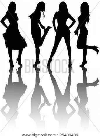 Siluetas de cuatro hermosas chicas. Ilustración de Vector. Siluetas de cuatro hermosas chicas. Ilustración de Vector.