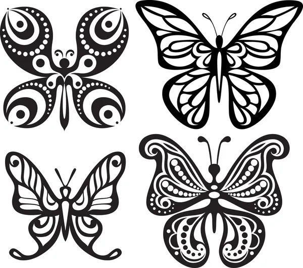 Siluetas de mariposas con tracería de las alas abiertas. dibujo ...