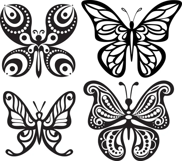 Siluetas de mariposas con tracería de las alas abiertas. dibujo ... Siluetas de mariposas con tracería de las alas abiertas. dibujo ...