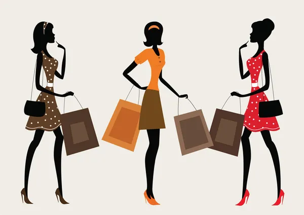 tres siluetas de las mujeres de compras — Ilustración de stock #7978820