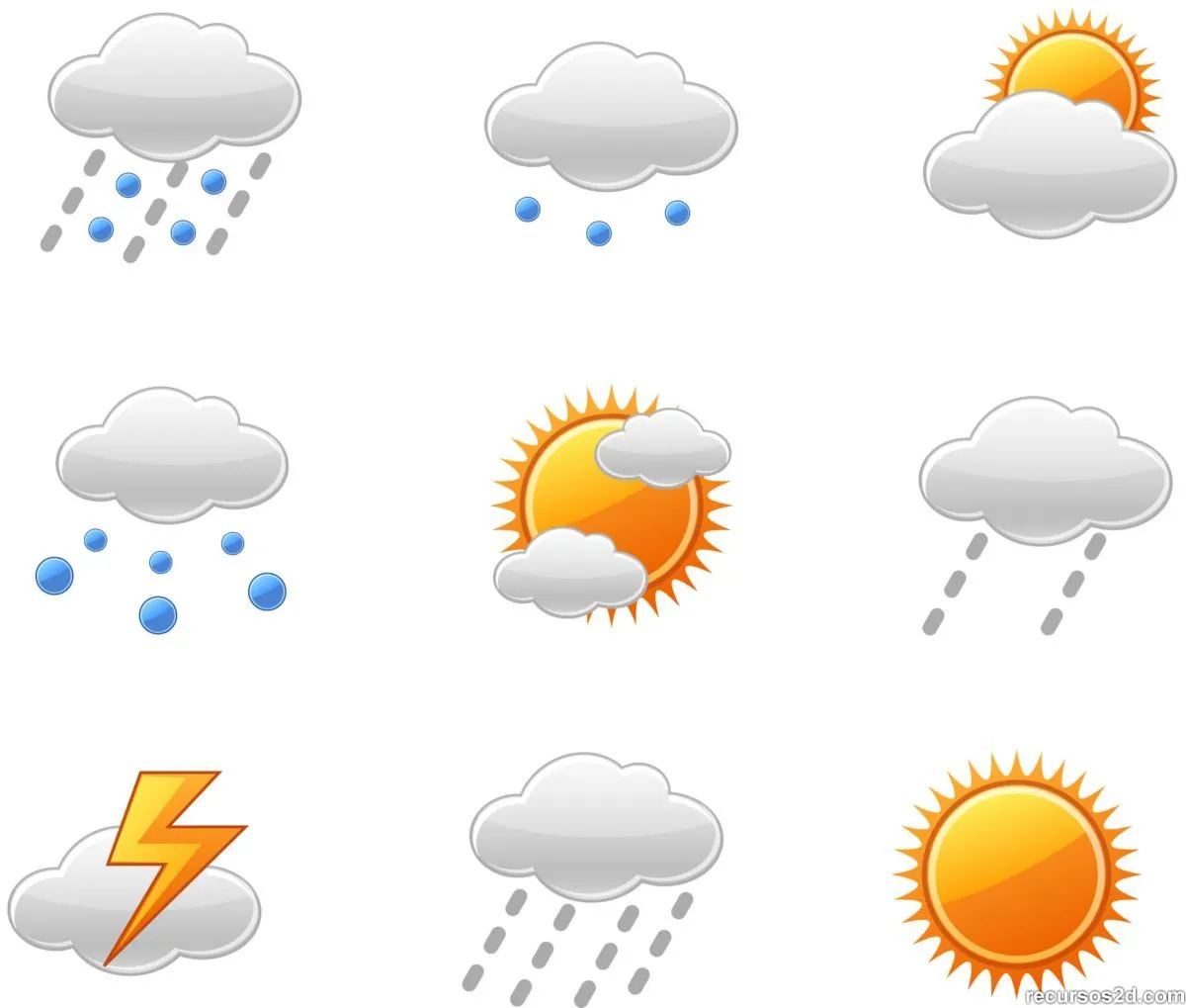  ... con los símbolos del tiempo: sol, nubes, tormenta, lluvia, etc