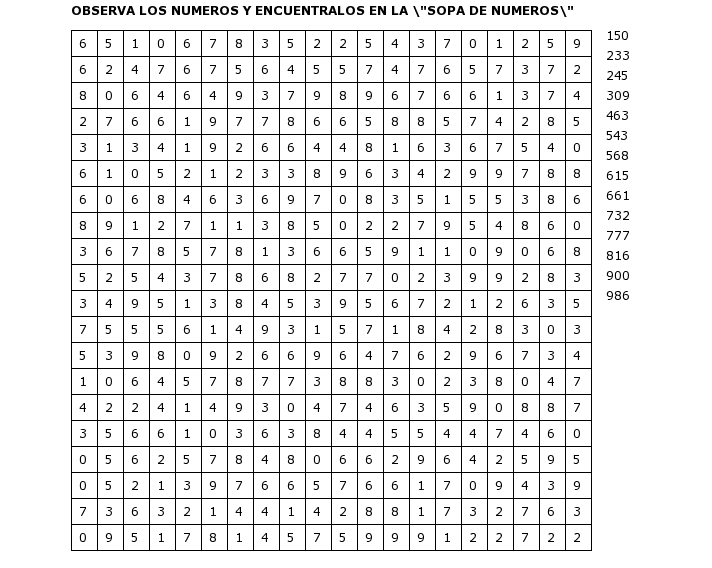 Similiar Sopa De Letras De Numeros Keywords