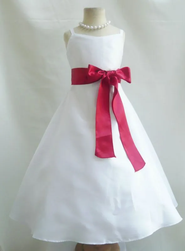 Simple blanco tafetán una línea de vestido de la muchacha con el ... Simple blanco tafetán una línea de vestido de la muchacha con el ...