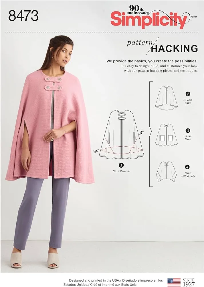 Simplicity Pattern Hacking - Patrones de costura para capa alta baja, capa corta y capa de bandas, tallas XS-XL : Amazon.com.mx: Hogar y Cocina