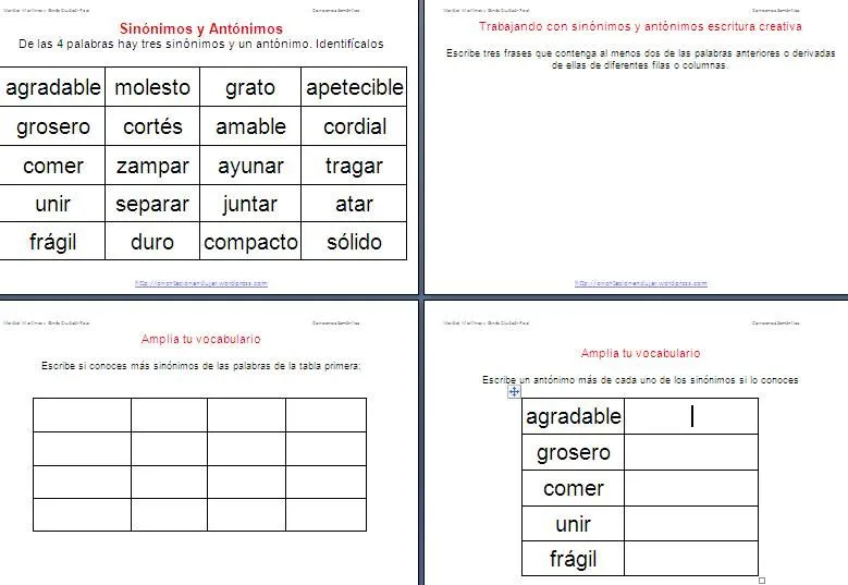 Trabajamos con sinónimos y antónimos la conciencia semántica ... Trabajamos con sinónimos y antónimos la conciencia semántica ...