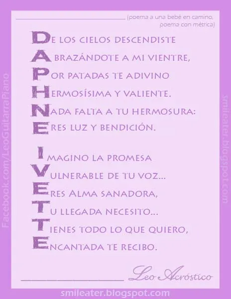 Smileater 2nd: ACROSTICO DE DAPHNE - IVETTE - PARA BEBÉ POR NACER ...