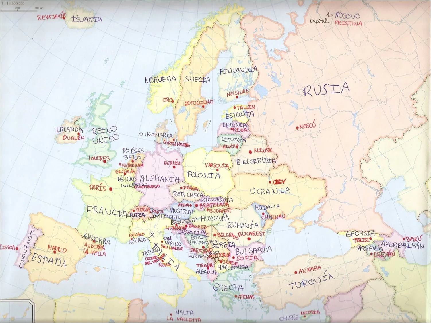 Sociales en Infantes: Lámina de Europa política (países y capitales) Sociales en Infantes: Lámina de Europa política (países y capitales)