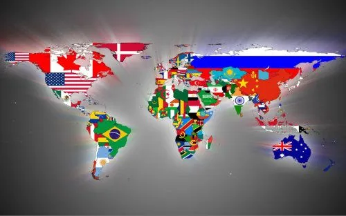 Sociales San Martín: Mapa del Mundo y sus banderas.