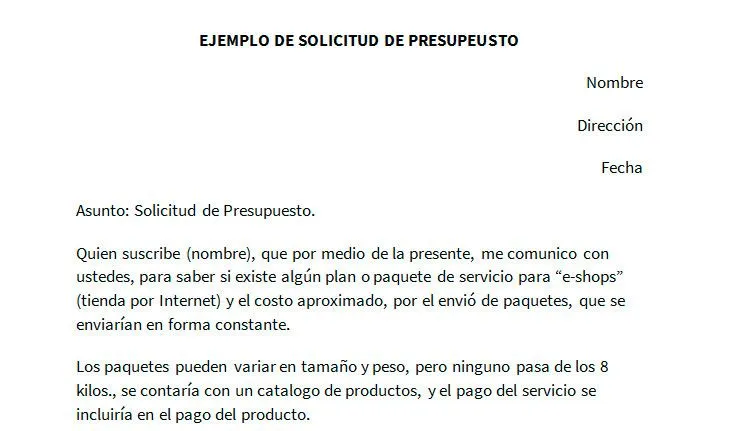 Ejemplo de solictiud de presupuesto | Modelo de solicitud