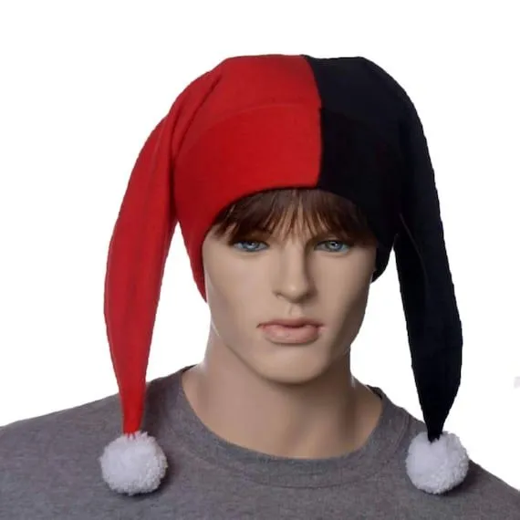 Sombrero de bufón gorro de arlequín rojo y negro pompones - Etsy México Sombrero de bufón gorro de arlequín rojo y negro pompones - Etsy México