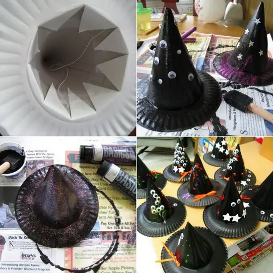 Sombreros de bruja con platos de papel - Manualidades Infantiles