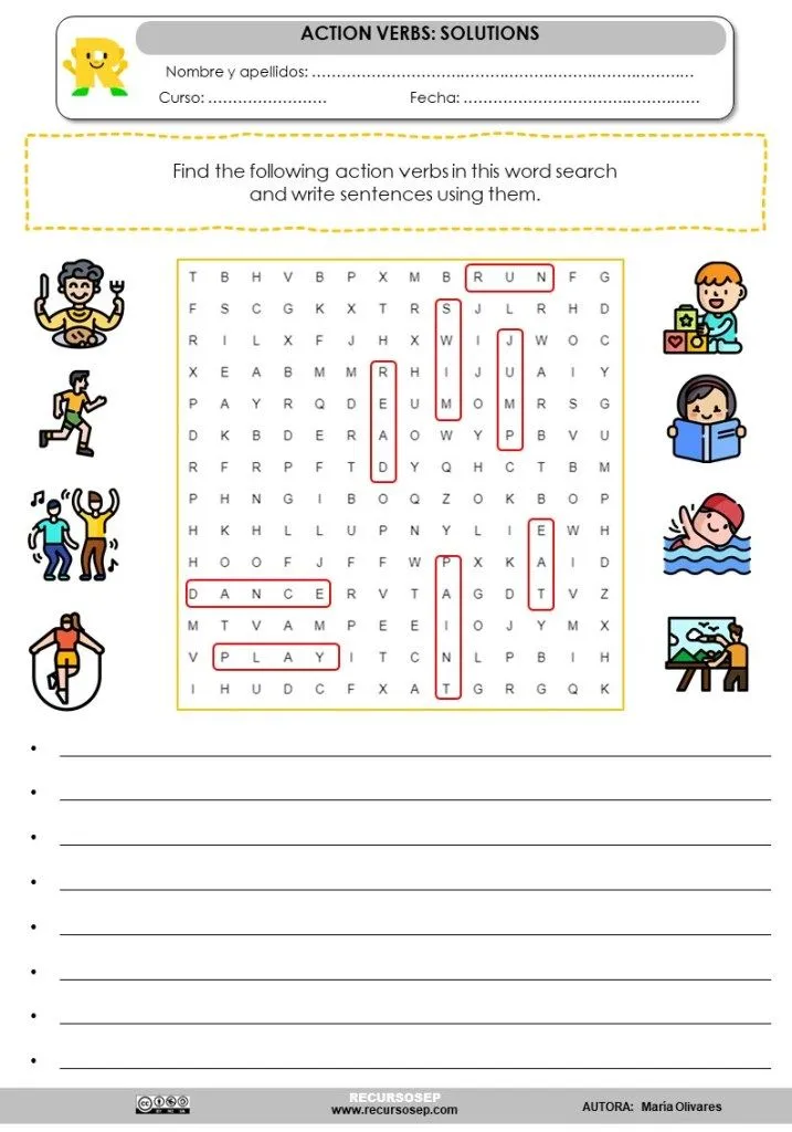 Sopa de letras: Action verbs