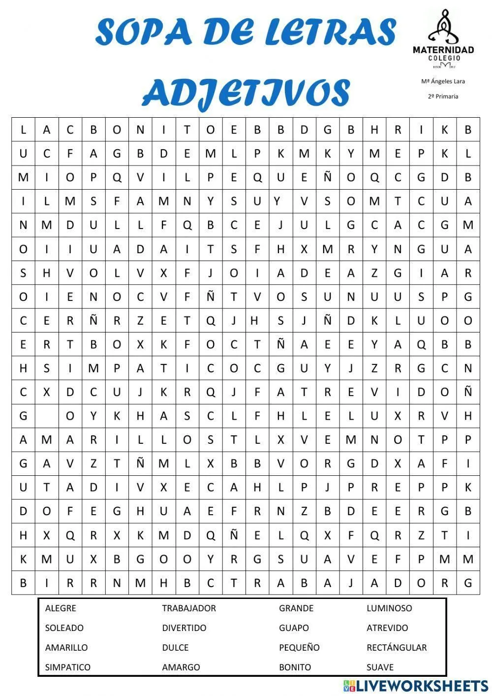 Sopa de letras. Adjetivos worksheet | Live Worksheets