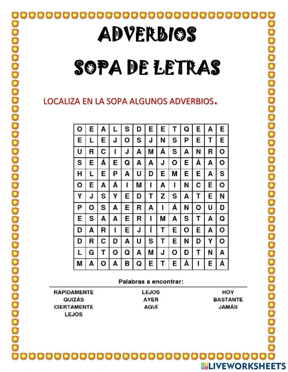 Sopa de letras adverbios worksheet | Words, Education, Word search puzzle