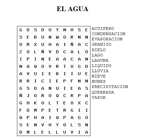 el agua: SOPA DE LETRAS
