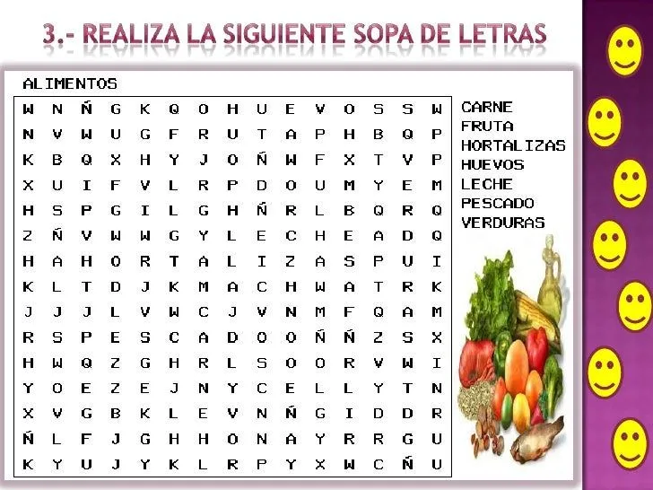 Sopa de letras sobre alimentos - Imagui