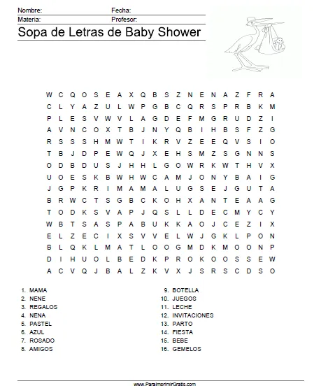 Juegos baby shower sopa de letras respuestas - Imagui