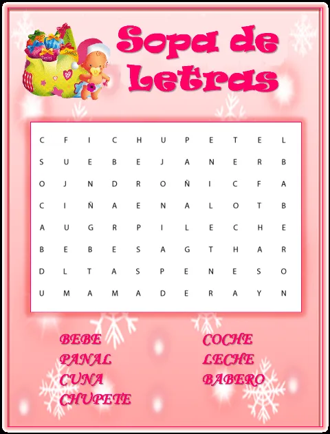 Sopa de letras para baby shower con respuesta - Imagui