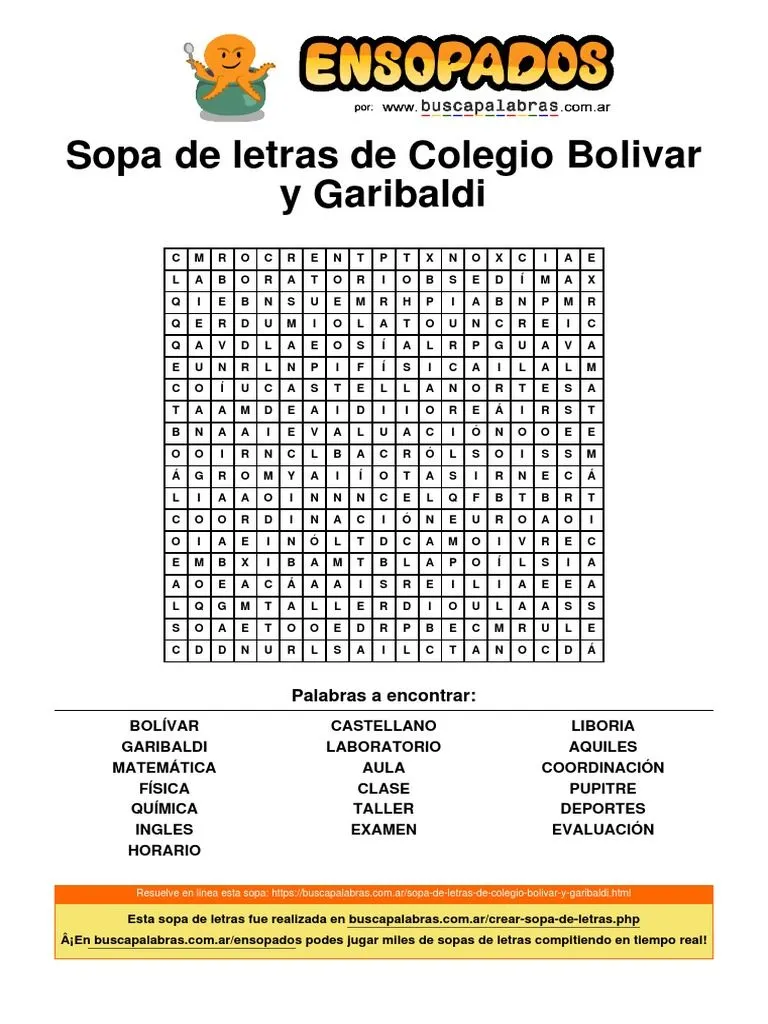 Sopa de Letras de Colegio Bolivar Y-Garibaldi | PDF Sopa de Letras de Colegio Bolivar Y-Garibaldi | PDF