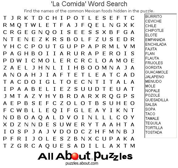 Sopa de letras - La Comida Mexicana | Word Search, Drinks and Words Sopa de letras - La Comida Mexicana | Word Search, Drinks and Words