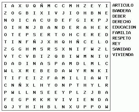 Sopa de Letras De La Constitucion - Valores En Poesia Sopa de Letras De La Constitucion - Valores En Poesia