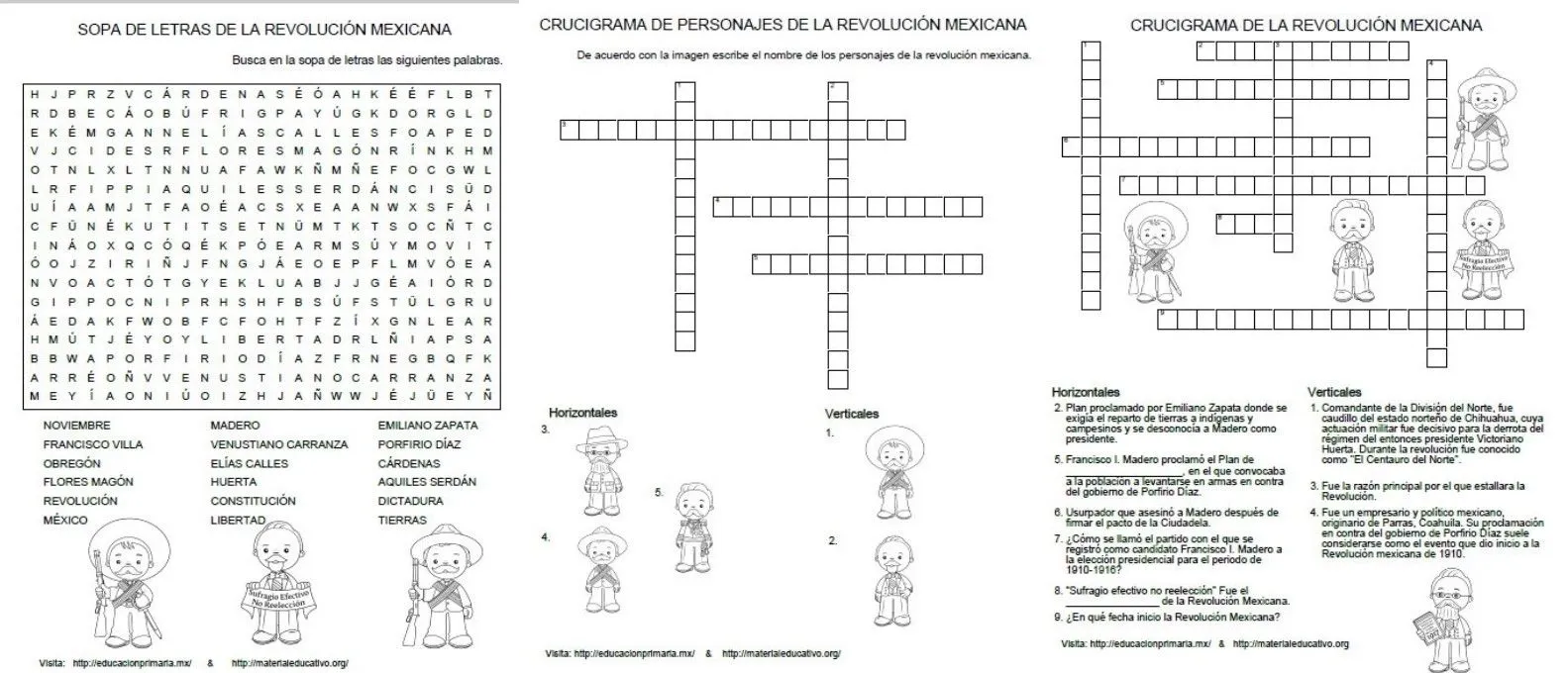 Sopa de letras y crucigramas de la Revolución Mexicana | Educación Primaria Sopa de letras y crucigramas de la Revolución Mexicana | Educación Primaria