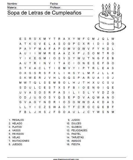 Sopa de Letras de Cumpleaños - Para Imprimir Gratis ... Sopa de Letras de Cumpleaños - Para Imprimir Gratis ...