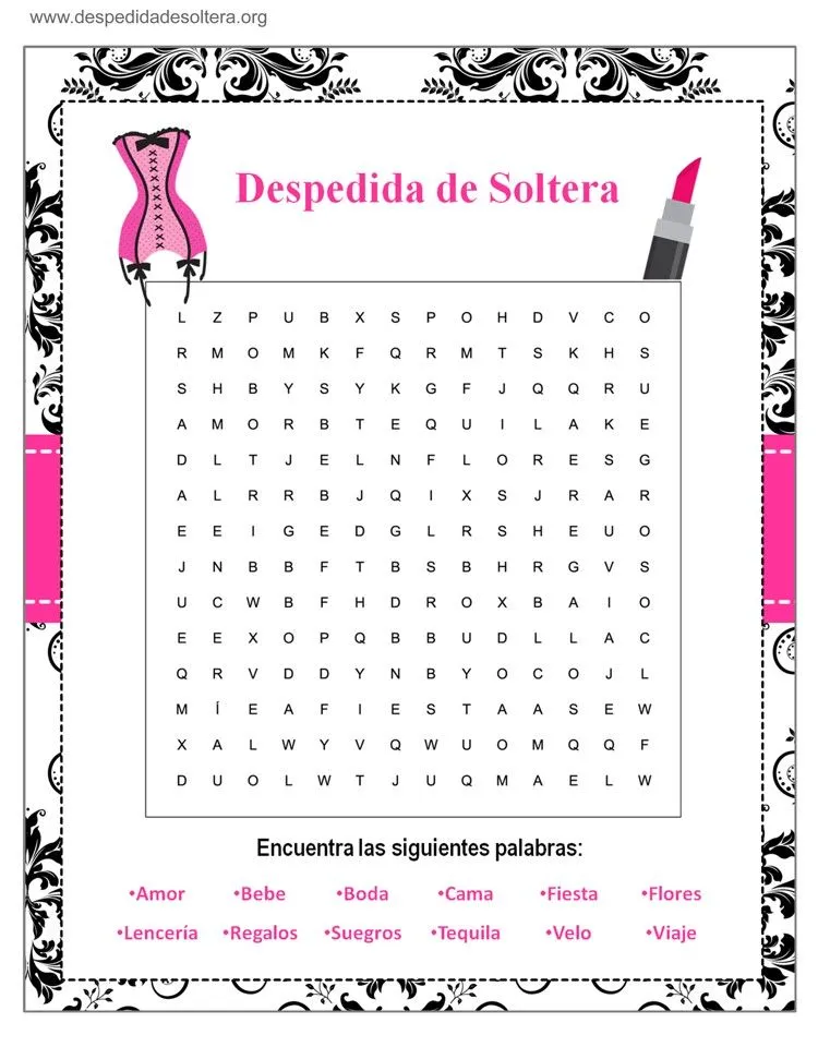 Sopa de Letras Despedida de Soltera despedida de soltera