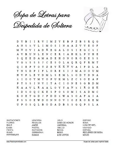 Sopa de Letras para Despedida de Soltera - Para Imprimir Gratis ...