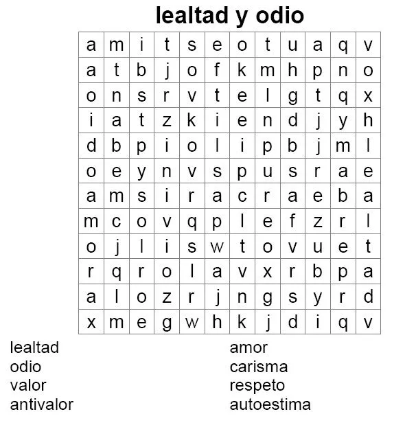Sopa de letras de etica y valores - Imagui