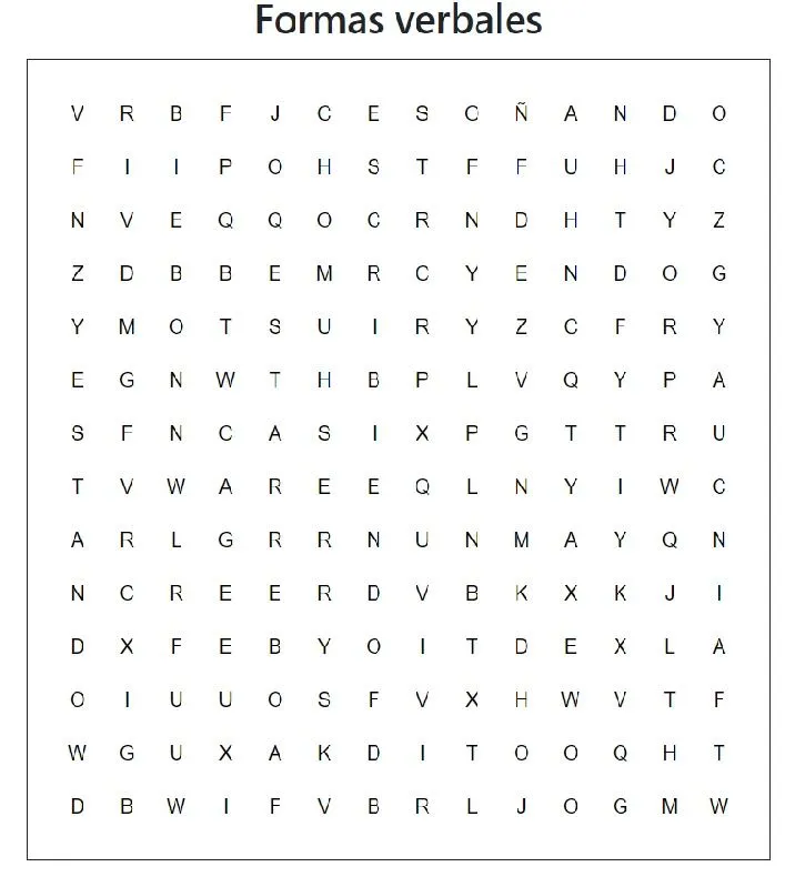 Sopa de letras de Formas Verbales – Lengua y Algo Más