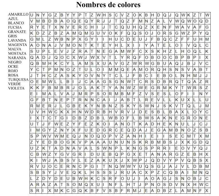 Sopa de letras gigante de Nombres de Colores para imprimir Sopa de letras gigante de Nombres de Colores para imprimir