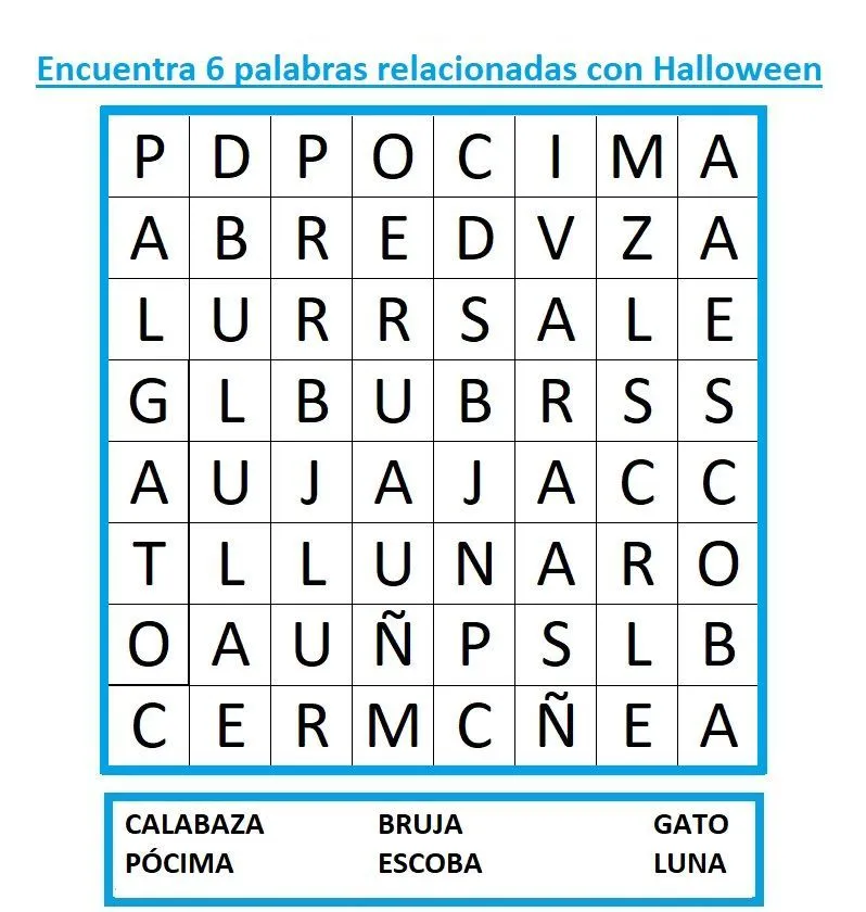 SOPA DE LETRAS DE HALLOWEEN - CuentosyRecetas SOPA DE LETRAS DE HALLOWEEN - CuentosyRecetas