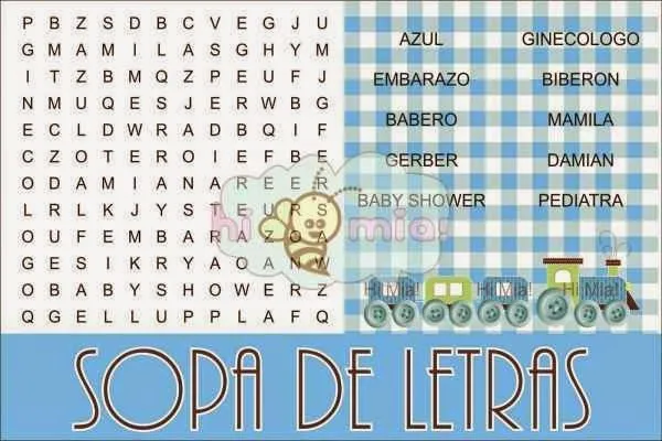 Sopa de letras como juego para baby shower ~ Frases de cumpleaños