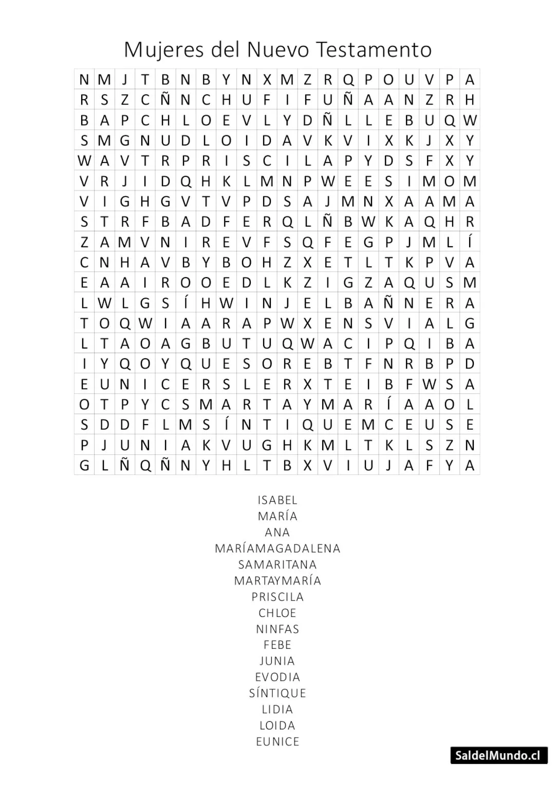 Sopa de Letras de Mujeres del Nuevo Testamento - Sal del Mundo Sopa de Letras de Mujeres del Nuevo Testamento - Sal del Mundo