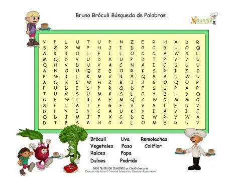 Sopa de Letras de Nutrición de Bruno Bróculi Para Niños ... Sopa de Letras de Nutrición de Bruno Bróculi Para Niños ...