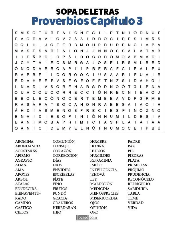 Sopa de Letras: Proverbios Capítulo 3 | Sopa de letras, Lecciones de la biblia, Proverbios capitulo 3 Sopa de Letras: Proverbios Capítulo 3 | Sopa de letras, Lecciones de la biblia, Proverbios capitulo 3