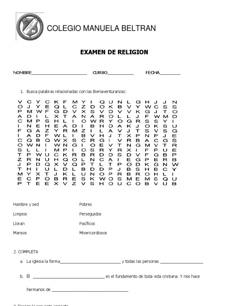 Sopa de Letras Religion | PDF
