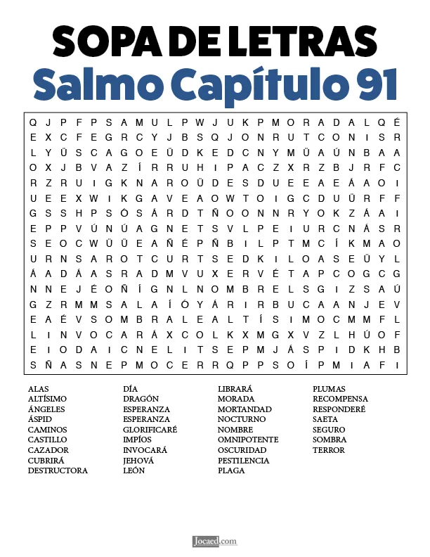 Sopa de Letras: Salmos Capítulo 91 | Lecciones objetivas de la biblia, Sopa de letras, Sopas de letras para imprimir gratis Sopa de Letras: Salmos Capítulo 91 | Lecciones objetivas de la biblia, Sopa de letras, Sopas de letras para imprimir gratis