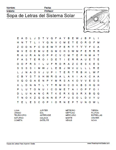 Sopa de Letras del Sistema Solar - Para Imprimir Gratis ... Sopa de Letras del Sistema Solar - Para Imprimir Gratis ...