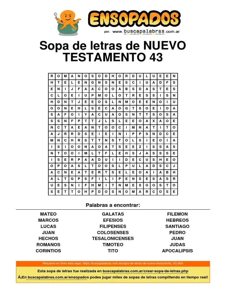 Sopa de Letras Nuevo Testamento | PDF | Biblia cristiana | Cristianismo antiguo Sopa de Letras Nuevo Testamento | PDF | Biblia cristiana | Cristianismo antiguo