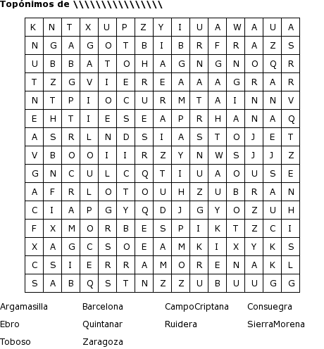 Sopa de letras sobre topónimos de "El Quijote" | Cuaderno ... Sopa de letras sobre topónimos de "El Quijote" | Cuaderno ...