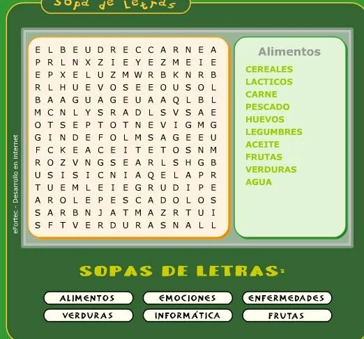 Sopas de letras de los alimentos - Imagui