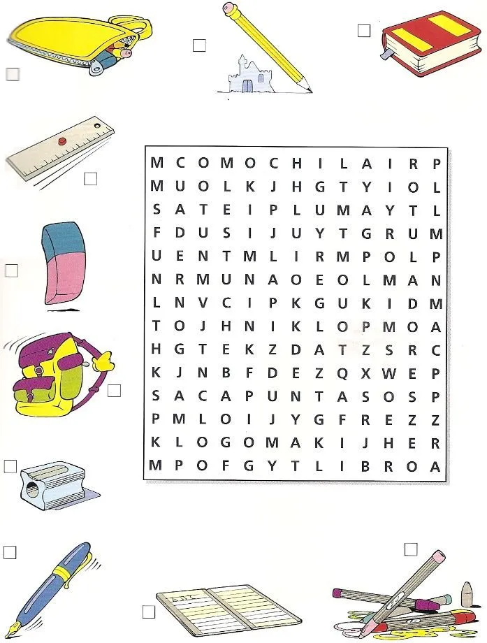 sopa de letras con útiles escolares | SPANISH - Spanisch A1.1 - Objet… sopa de letras con útiles escolares | SPANISH - Spanisch A1.1 - Objet…
